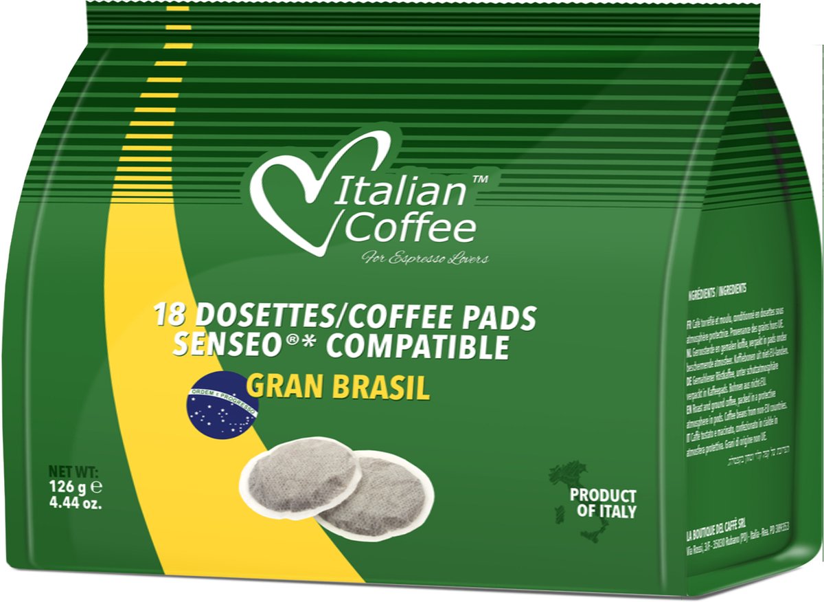 Senseo koffiepads - Italian Coffee koffie uit Brazilië - Italiaanse Espresso pads voor Senseo - 5 x 18 pads (8054890316651)