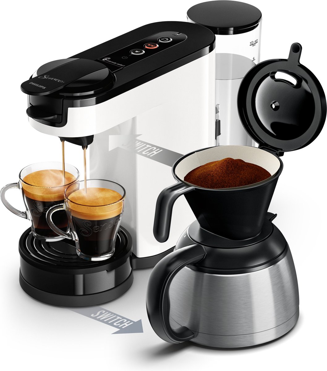 2 in 1 koffiezetapparaat SENSEO Switch Philips HD6592/05, 2 in 1 met filter en pod, geïsoleerd koffiezetapparaat, Crema plus (8720389014239)