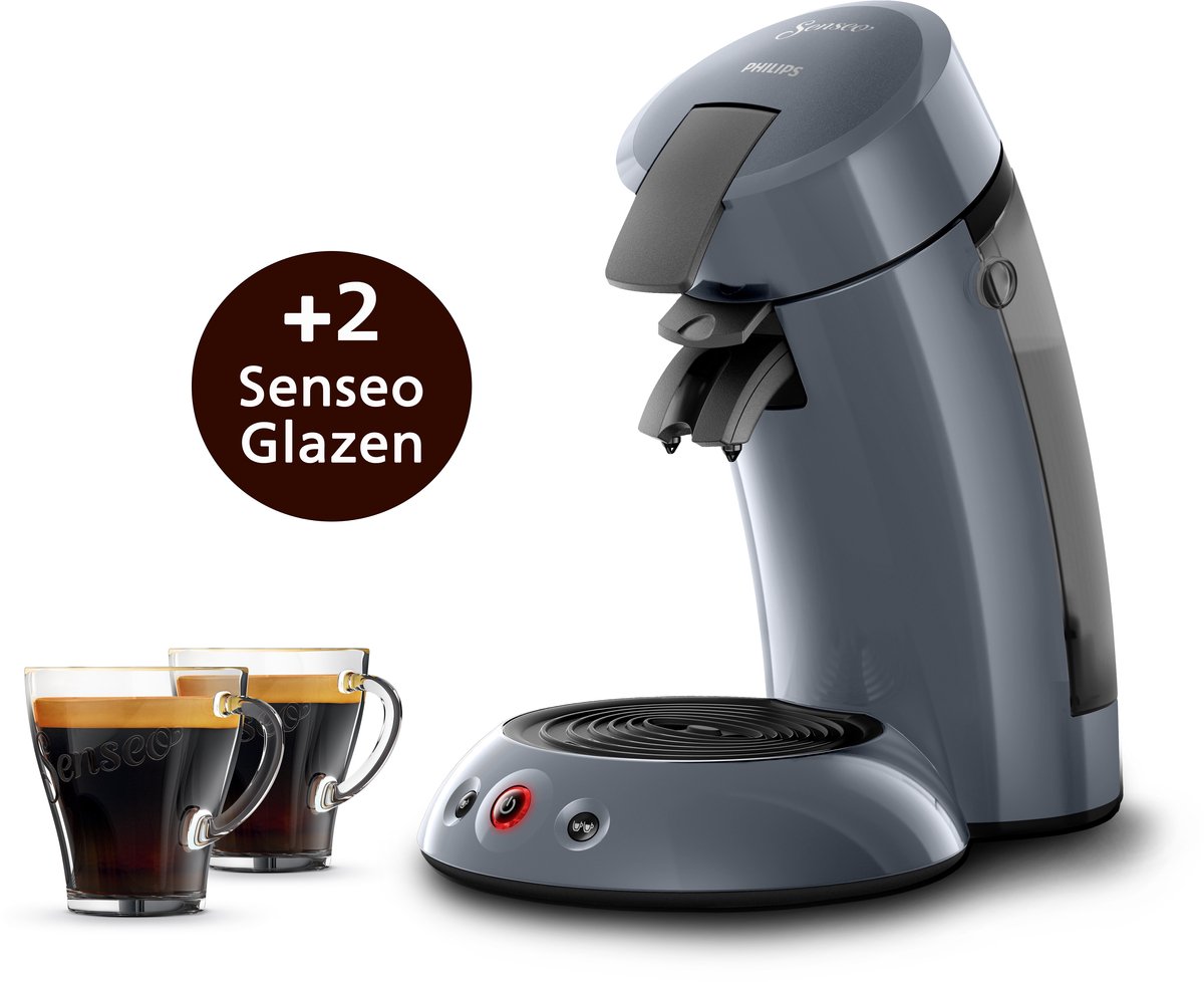 Philips Senseo koffiepadmachine - Inclusief 2 Gratis Senseo glazen - Crema Plus - 1 of 2 koffie tegelijk - Blauw - HD7806/52 (8710103910824)