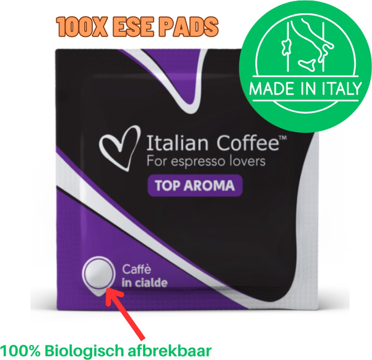 Italian Coffee - Top Aroma espresso - 100x ESE 44mm Koffiepads (8054890317603)